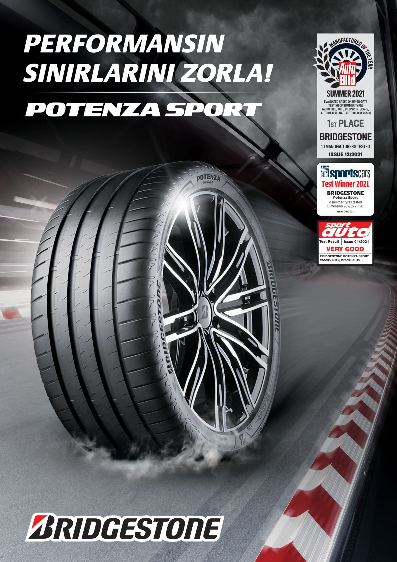 Bridgestone'un Potenza Sport Lastikleri 2022 Yaz Lastiği Testinin şampiyonu oldu